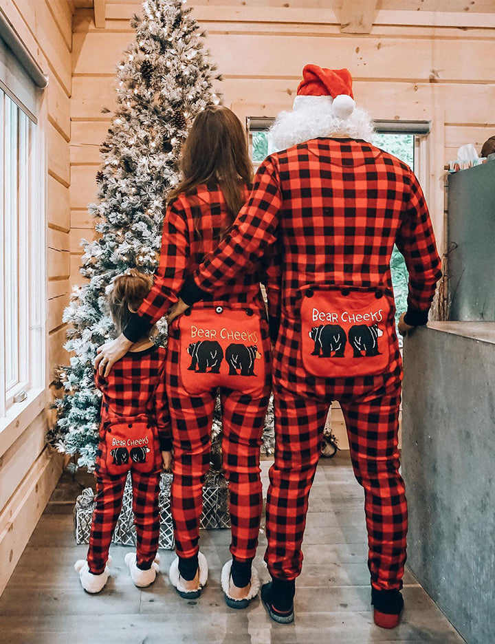 Sødt bjørnemønster plaid Onesies Jul Familie Matchende pyjamas sæt (med hundetøj)
