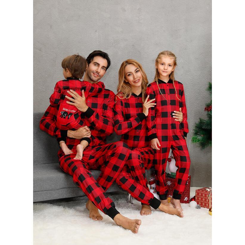 Conjunto de pijamas a juego familiares navideños con mono a cuadros con patrón de oso lindo (con ropa para perros)