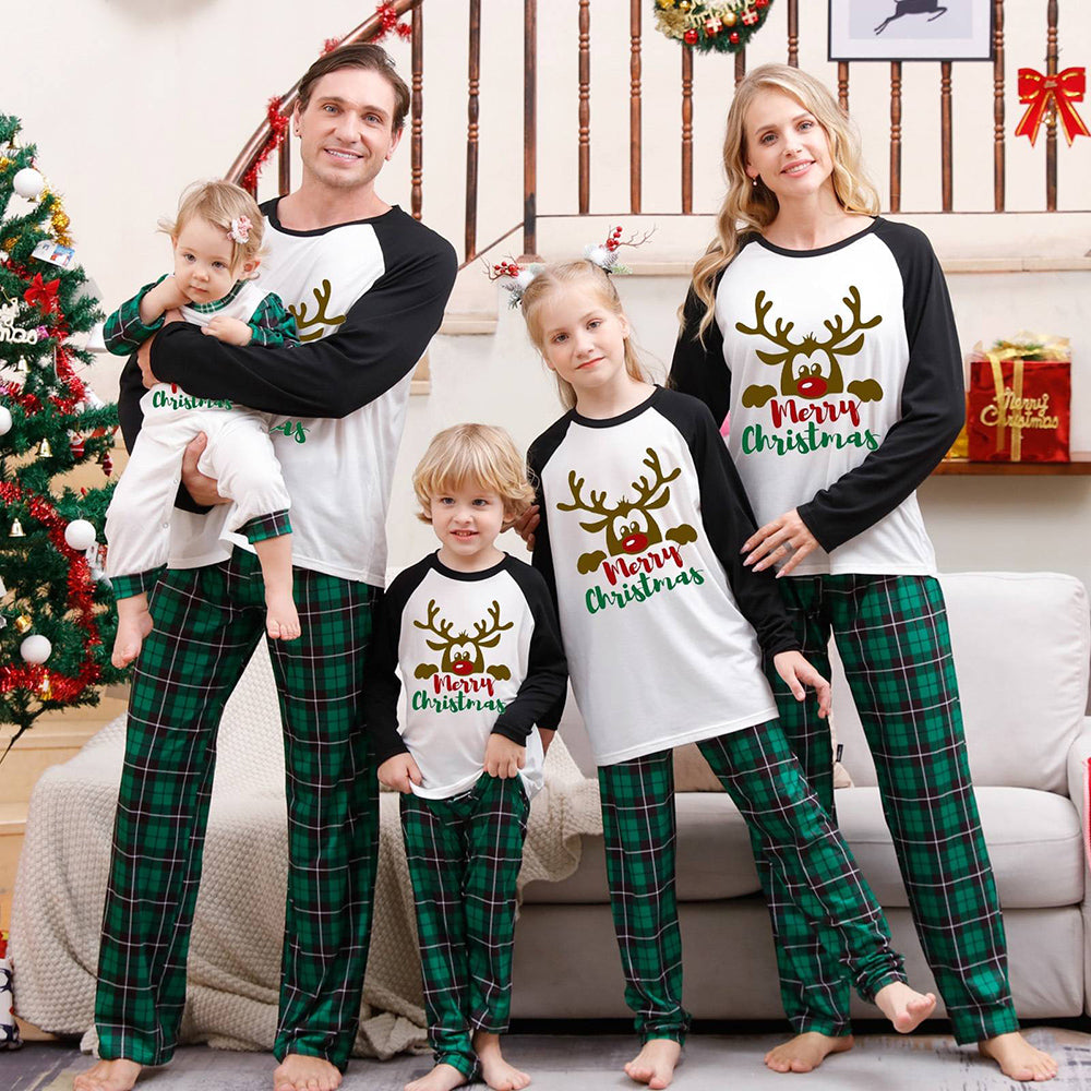 Conjunto de pijama de cuadros verdes y negros Feliz Navidad