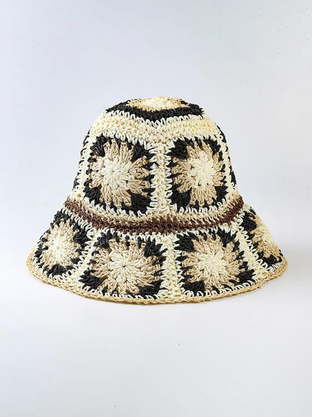 Chapéu de Crochê Flor Preto Creme