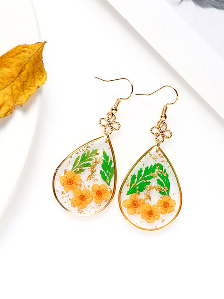 Resin Pressed Flower Earrings - Peace Knot Forget Me Not & Ferns