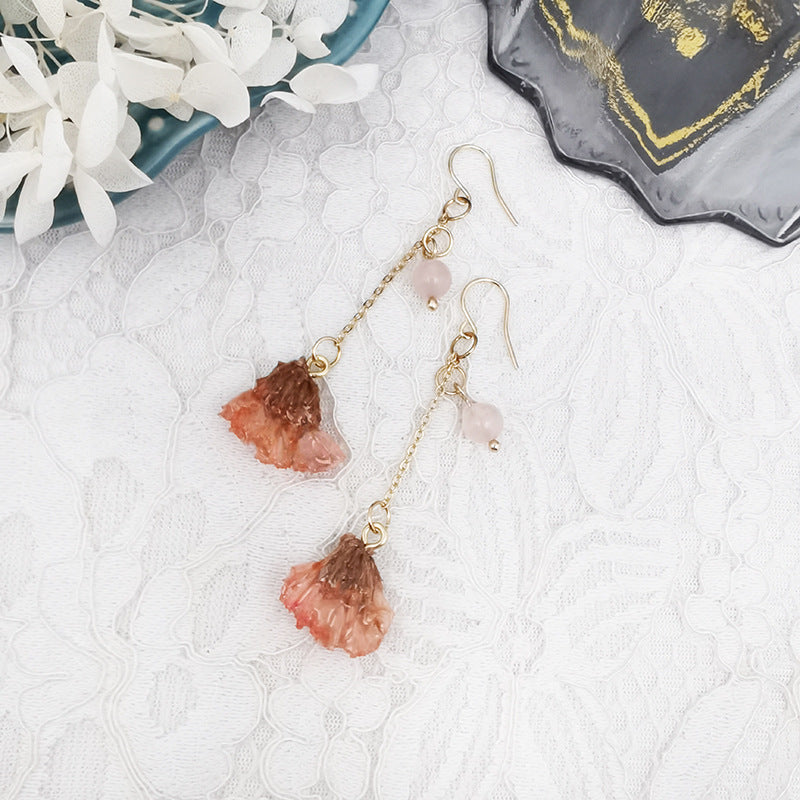 Ohrringe aus gepressten Blumen aus Kunstharz – Vergissmeinnicht-Knospen mit Stielen