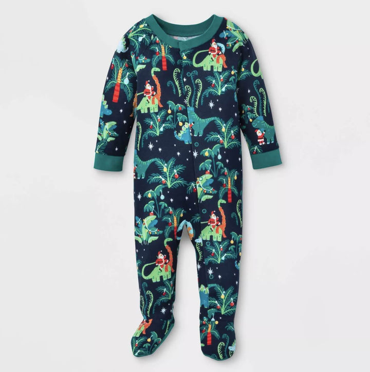 Chrëschtdag Dinosaurier Muster Famill passende Pyjamas Sets (mat Hausdéieren Hond Kleeder)
