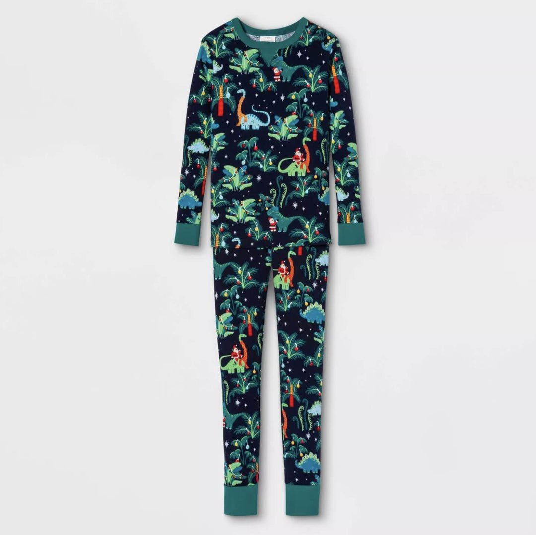 Świąteczne, wzorzyste, rodzinne komplety piżam z dinozaurami (z ubrankami dla psów)
