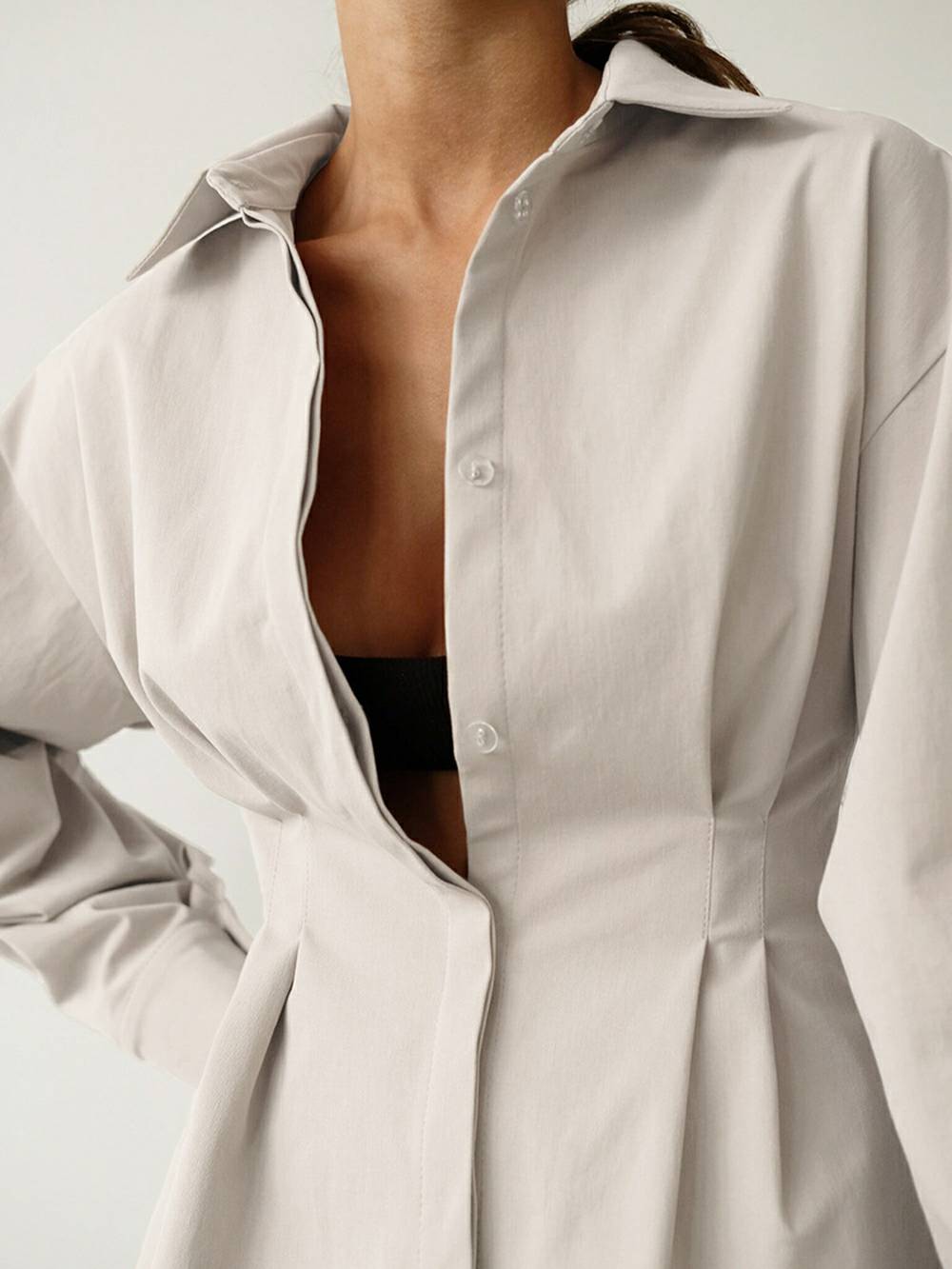 Lässige, elegante, solide Patchwork-Hemdkleid mit Umlegekragen