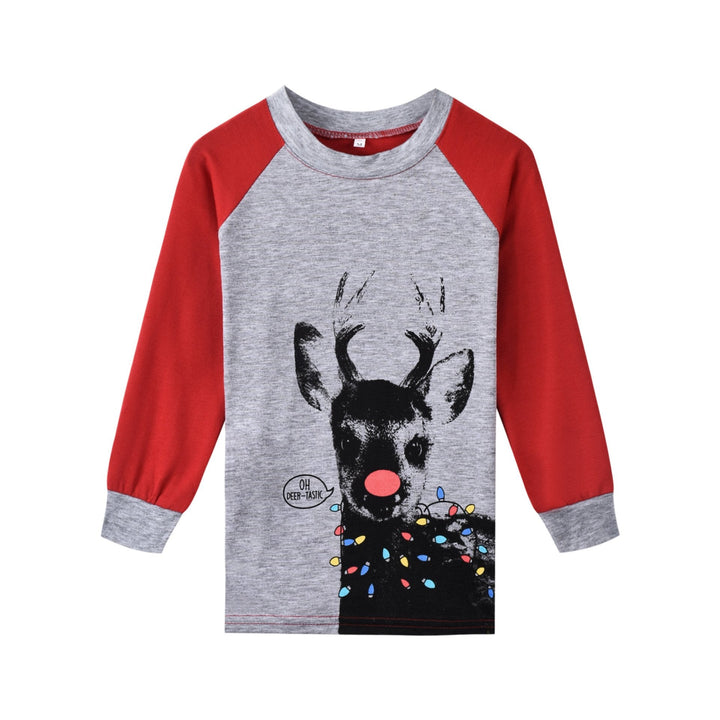 Family Matching Plaid Deer Print Chrëscht Pyjamas Set (mat Hausdéieren Hondskleeder)