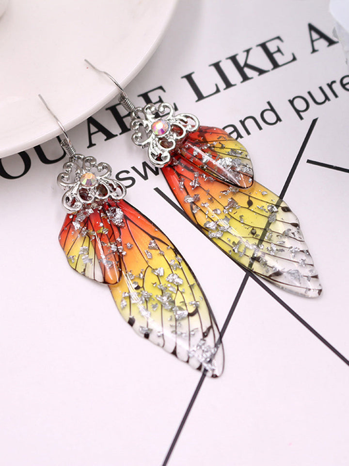 Vlinder vleugel gele strass cicade vleugel kristallen oorbellen