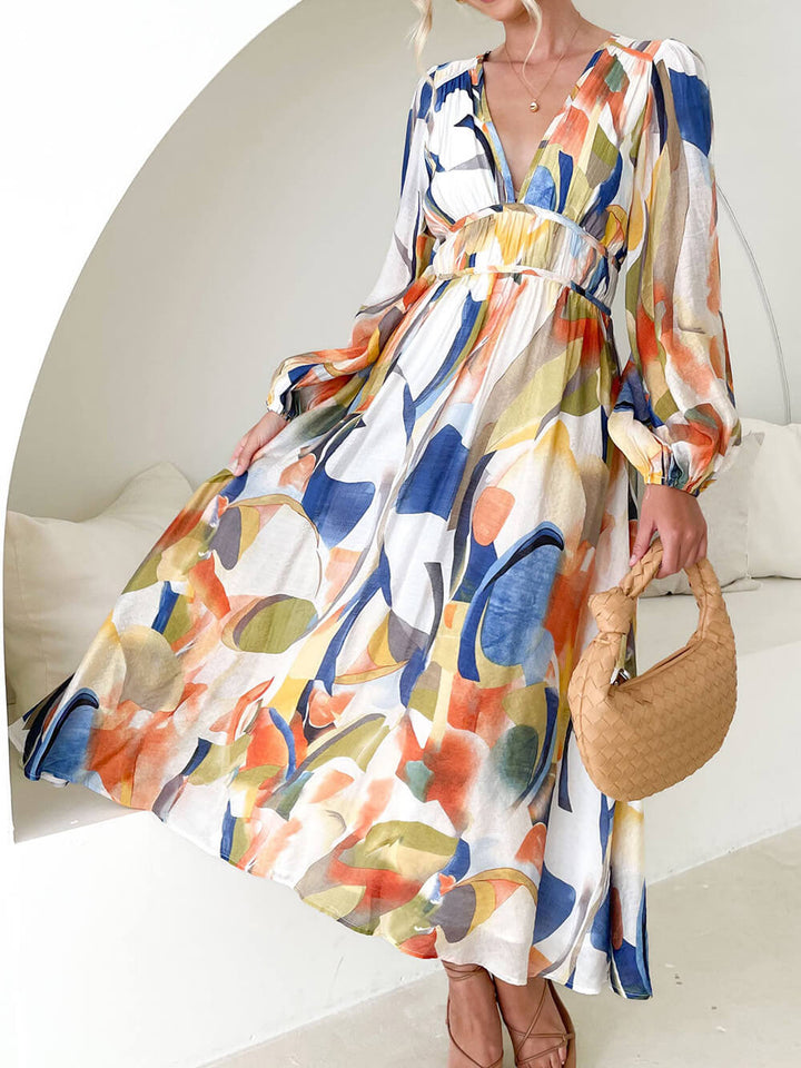 שמלת מקסי בדוגמה גיאומטרית צבעונית