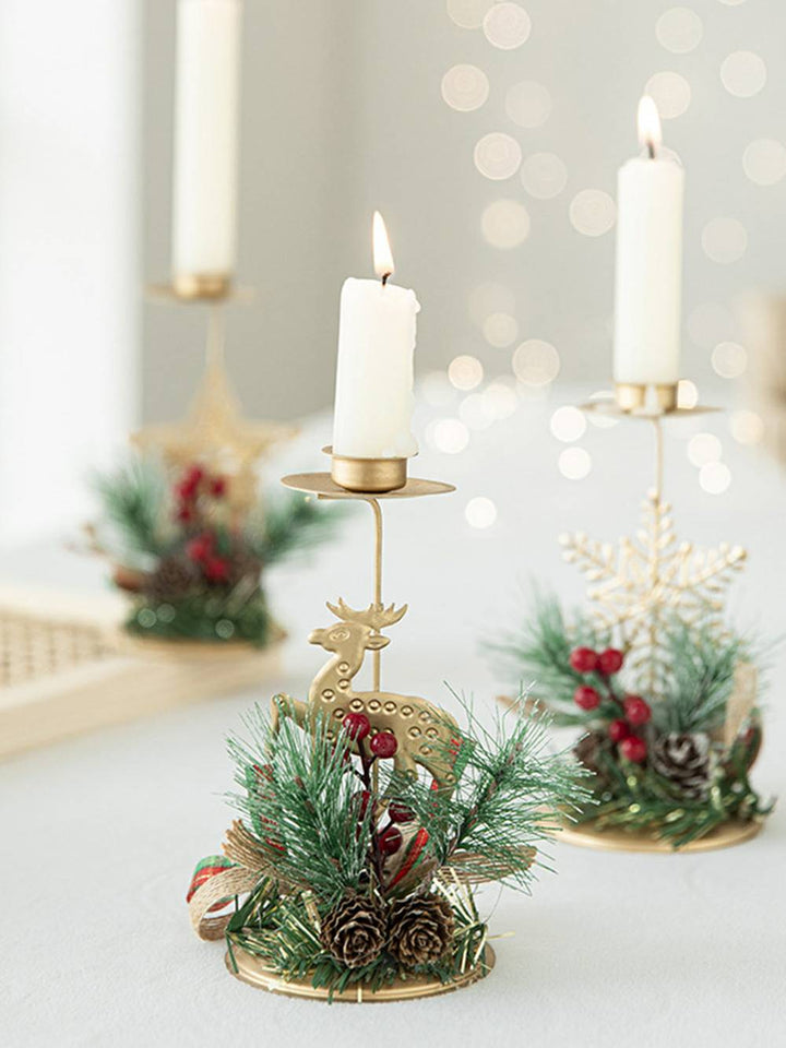 Christmas Gold Iron Candle Holder - Festive Decor Accent