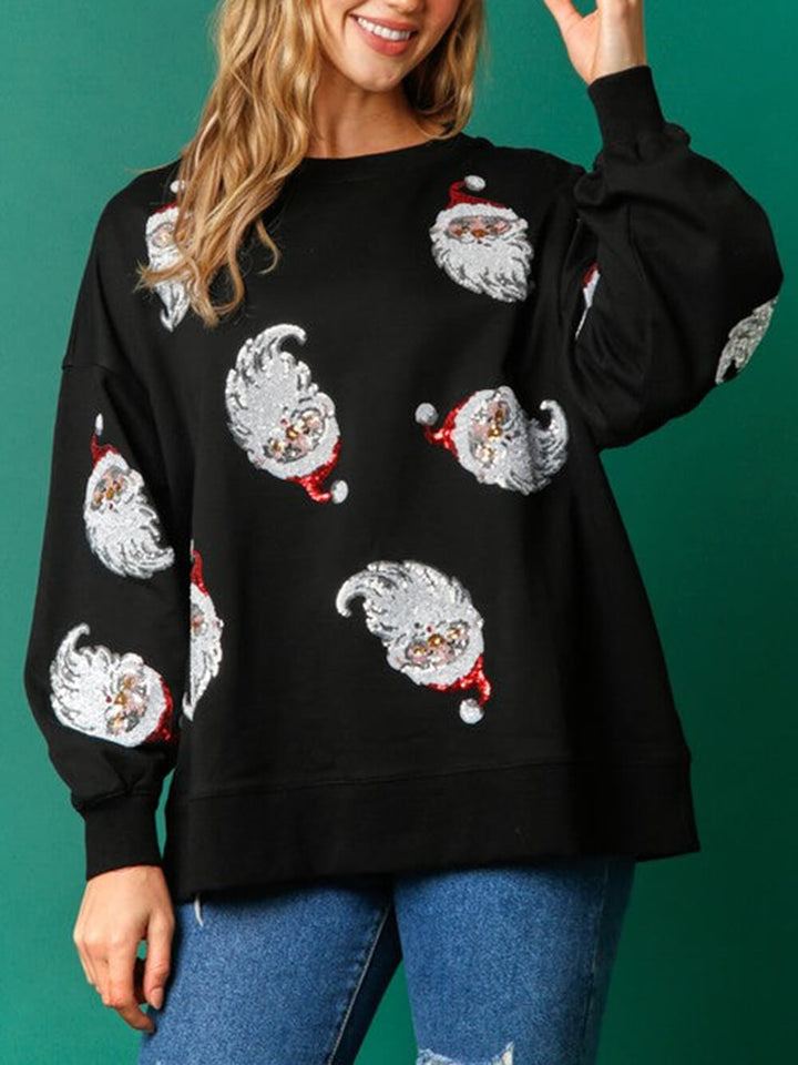 Sweatshirt aus französischem Terry mit Weihnachtsmannmotiv und Pailletten