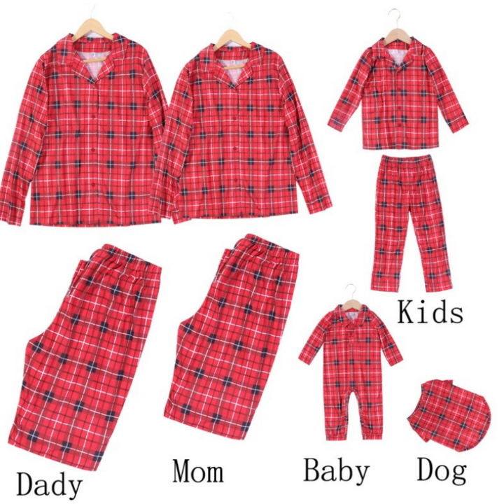 Jul röd rutig tryckt skjorta förälder-barn kostym (med hundkläder för husdjur)