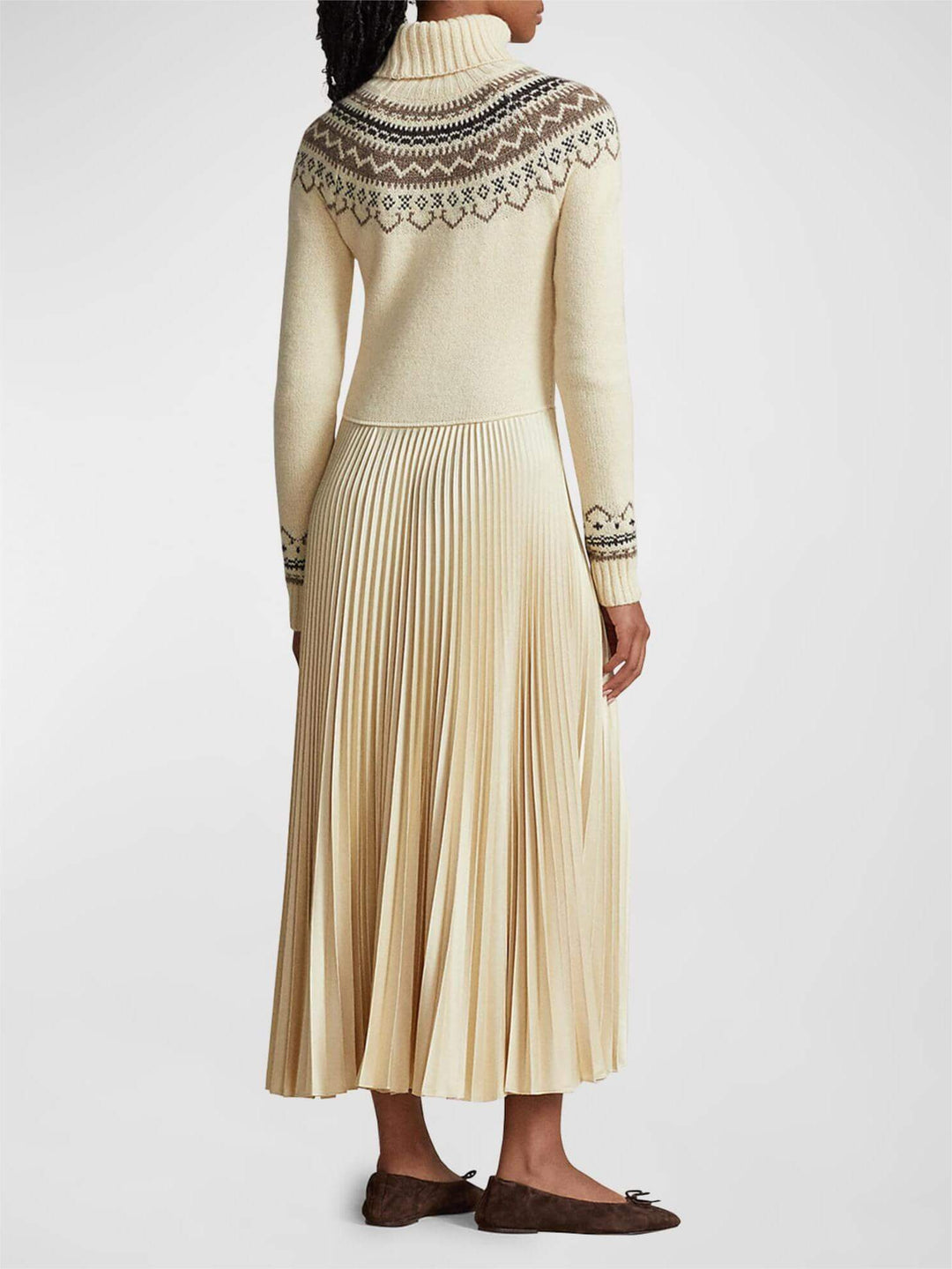 하이브리드 스웨터 플리츠 터틀넥 드레스