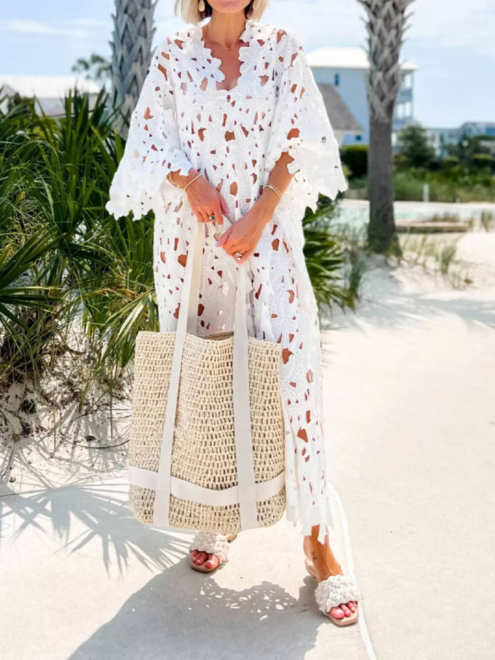 Floral Eyelet Lace Cover Up Beach Midi-kjole