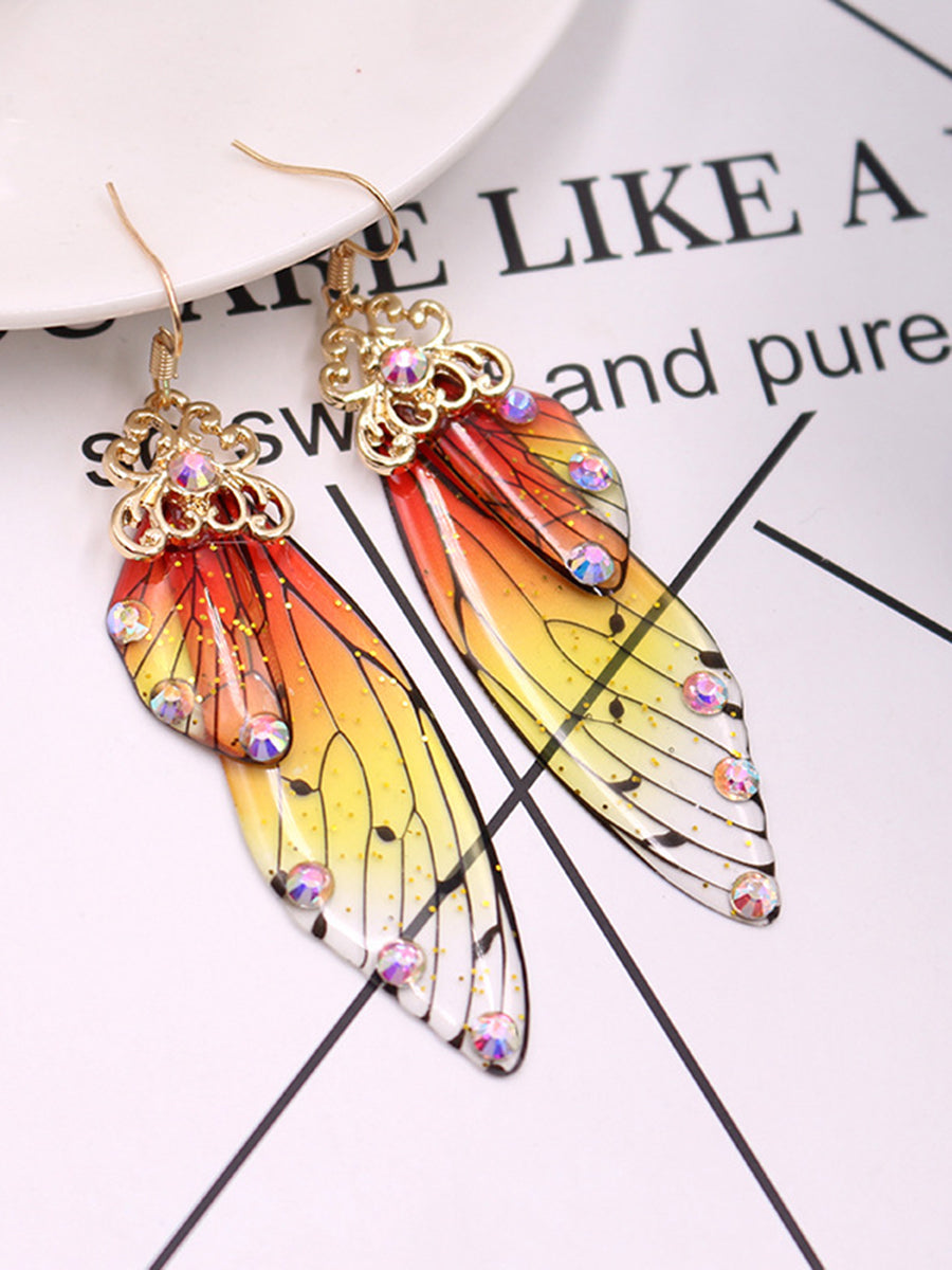Boucles d'oreilles en cristal d'aile de cigale en strass jaune, aile de papillon