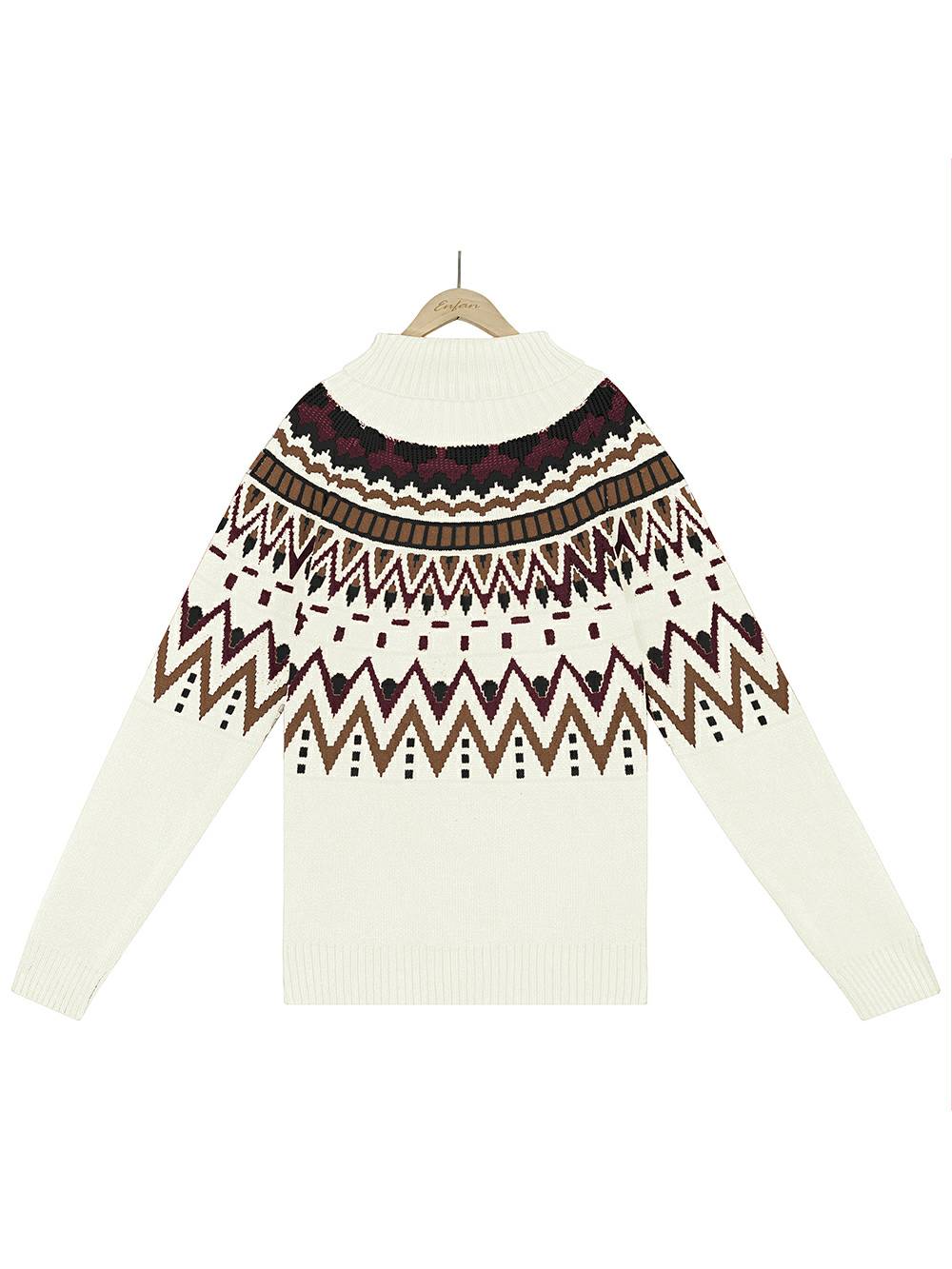 Suéter vintage con cuello alto y bloques de color a rayas
