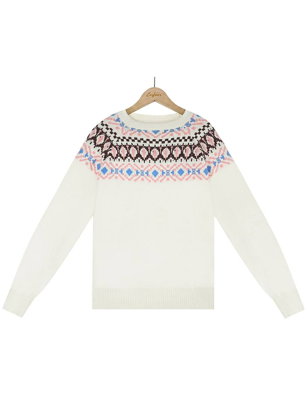 Dzianinowy sweter z haftowanymi blokami kolorów