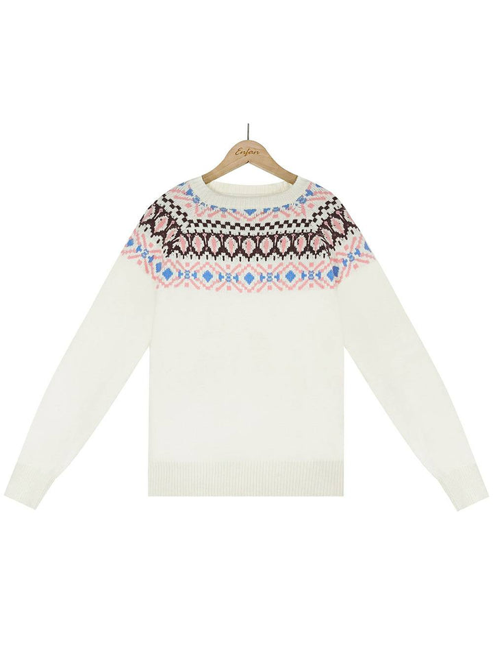 Dzianinowy sweter z haftowanymi blokami kolorów