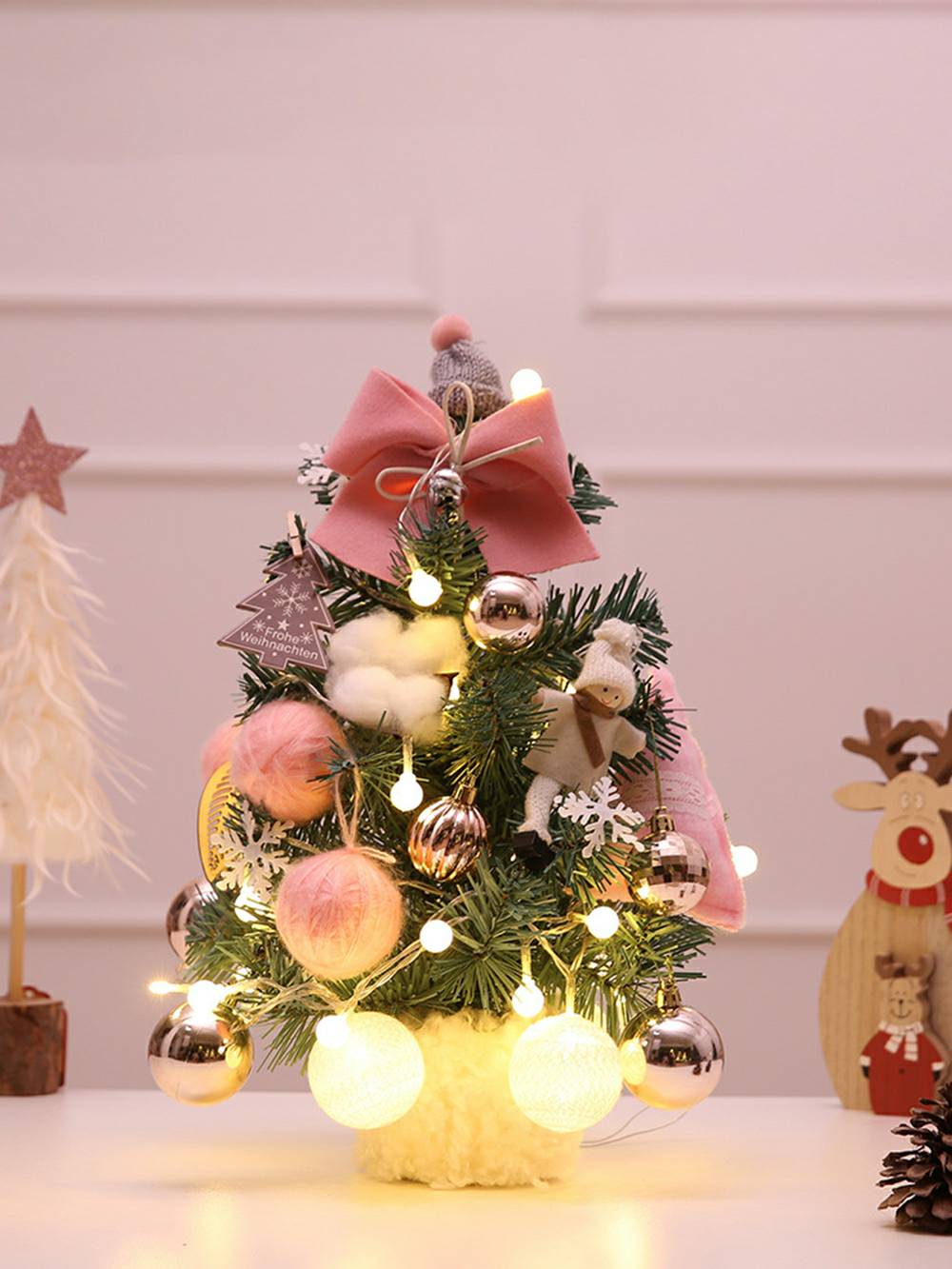Mini adornos de muñecas con bolas de piel sintética para decoración de árboles de Navidad