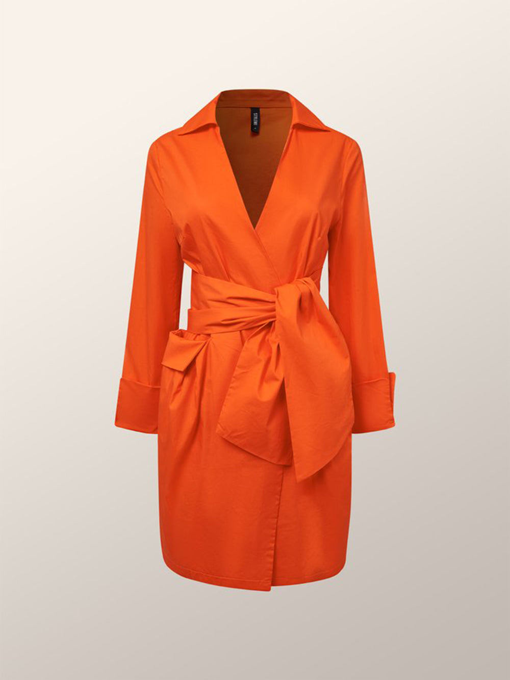 Vestido camisero cruzado de algodón drapeado naranja