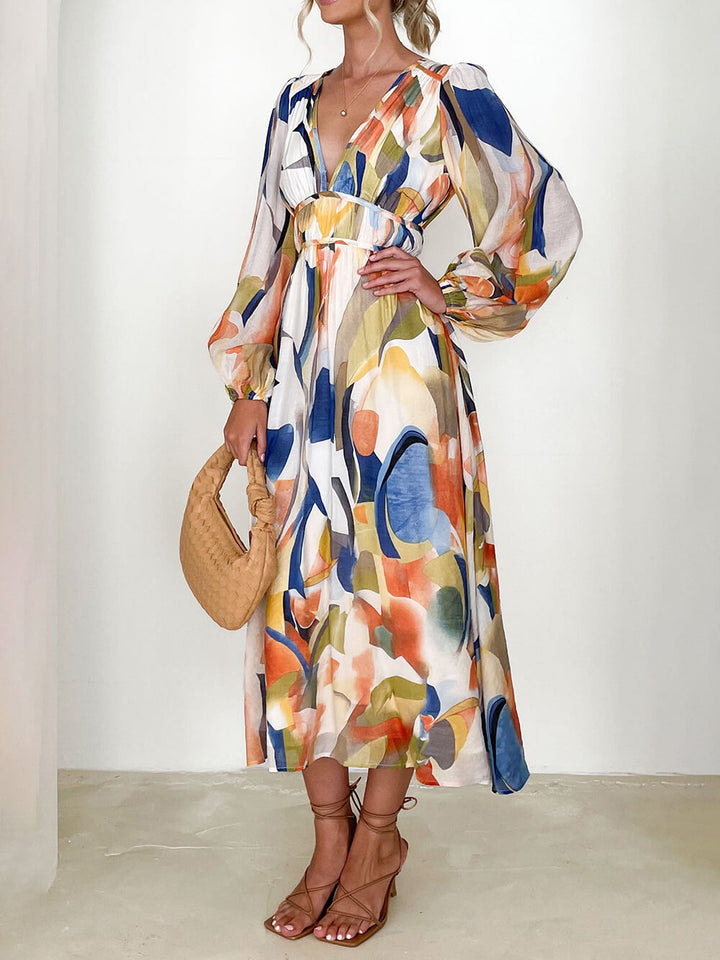Maxi šaty s barevným geometrickým vzorem