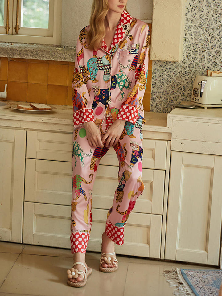 Dressing Leopard Print Seid Pyjama Set