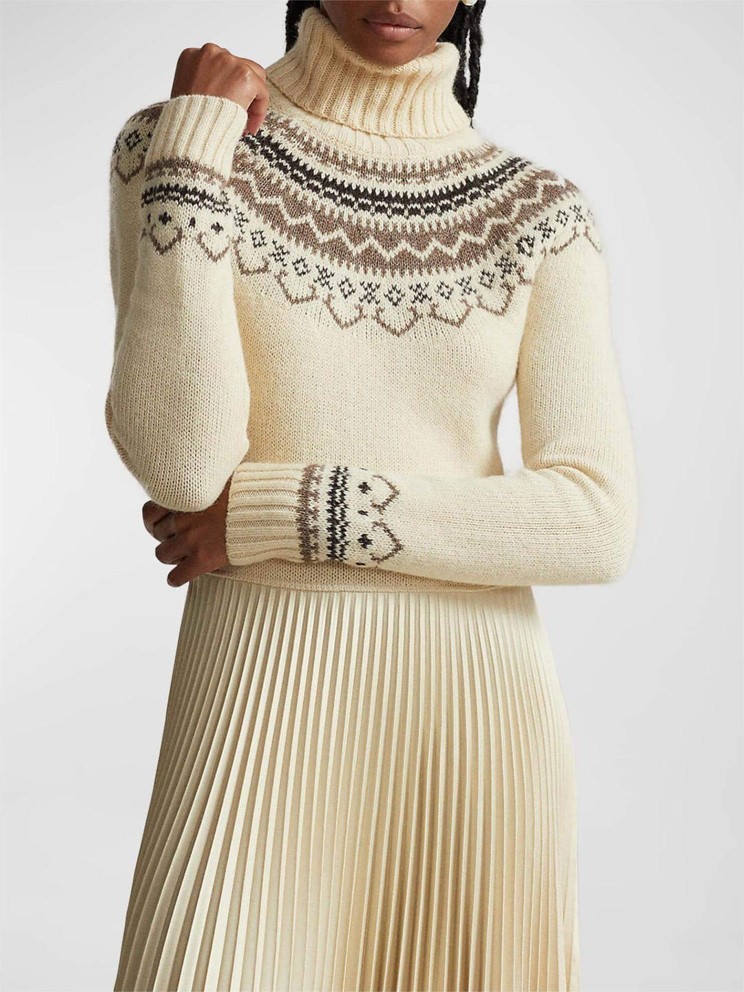 하이브리드 스웨터 플리츠 터틀넥 드레스