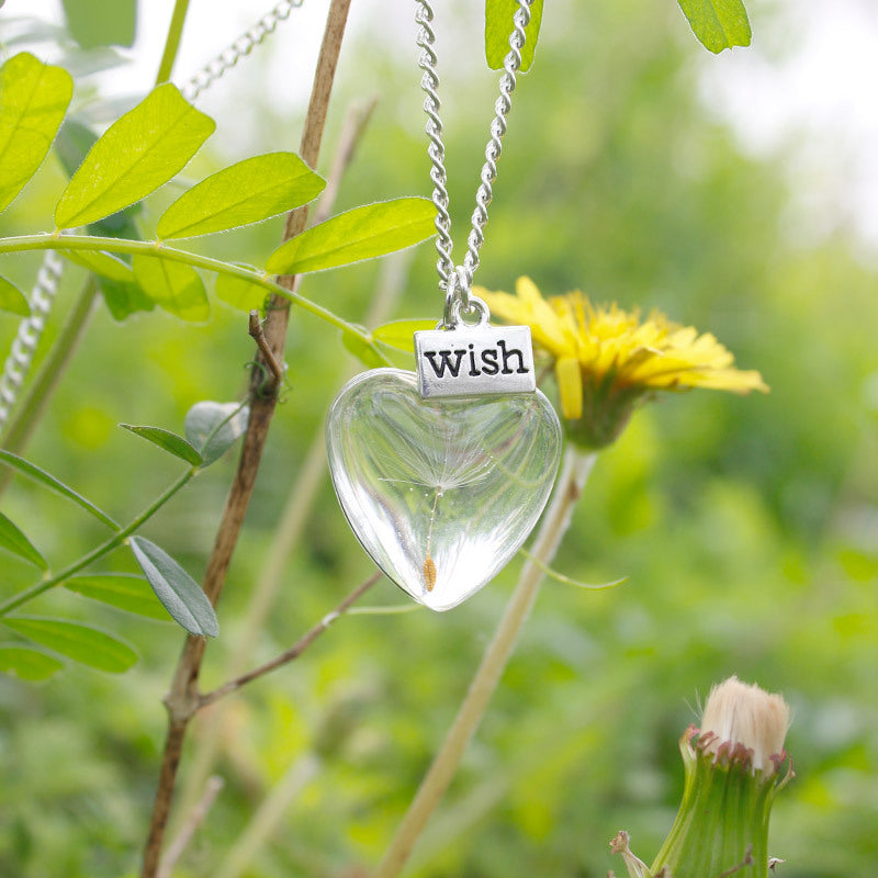 Pryskyřice lisované květinové náhrdelníky - Srdce Crystal Pampeliška