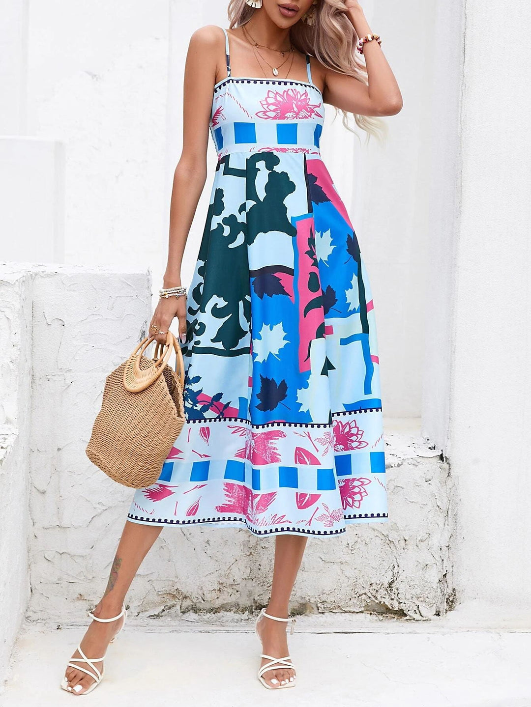 Maxi-jurk met patchwork: abstracte kleurrijke print