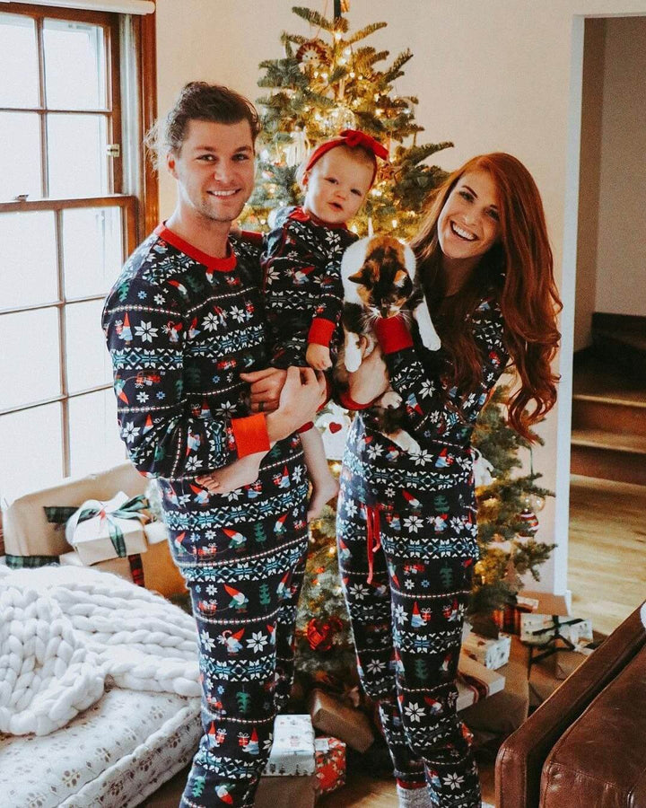 Cute Black Santa Print Family Σετ Πυτζάμες (με ρούχα για σκύλους)