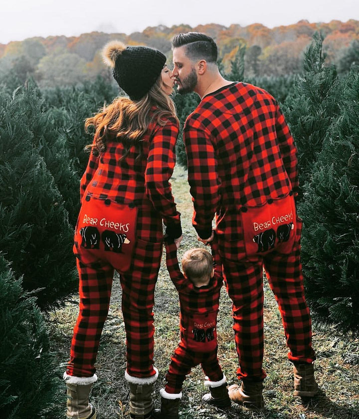 Conjunto de pijama xadrez com estampa de urso fofo para família de Natal (com roupas para cachorro de estimação)