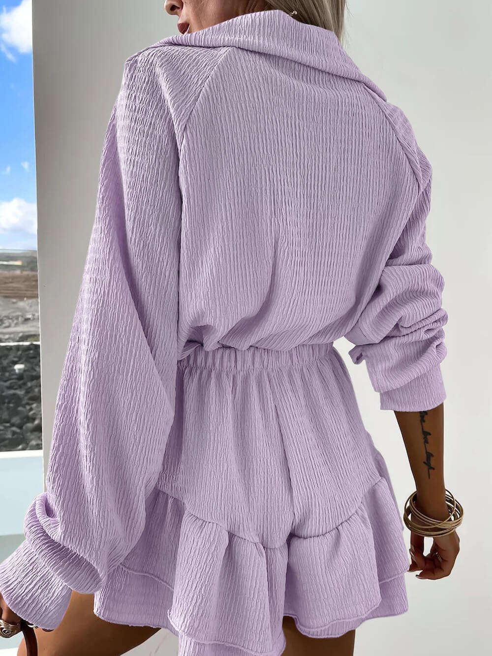 Γυναικείο πουκάμισο με λαιμόκοψη σε σχήμα V και σετ δύο τεμαχίων με φλάντζα