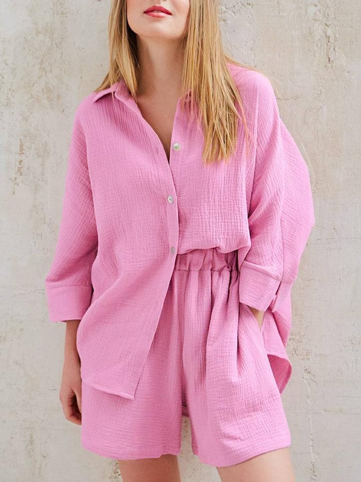 Složitá sada růžových šortek Co-Ord z bavlny