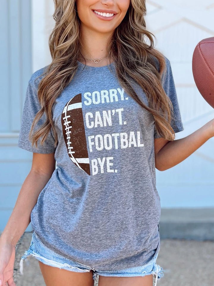ごめん。できません。フットボール。さよなら。ユニセックスの快適なTシャツ