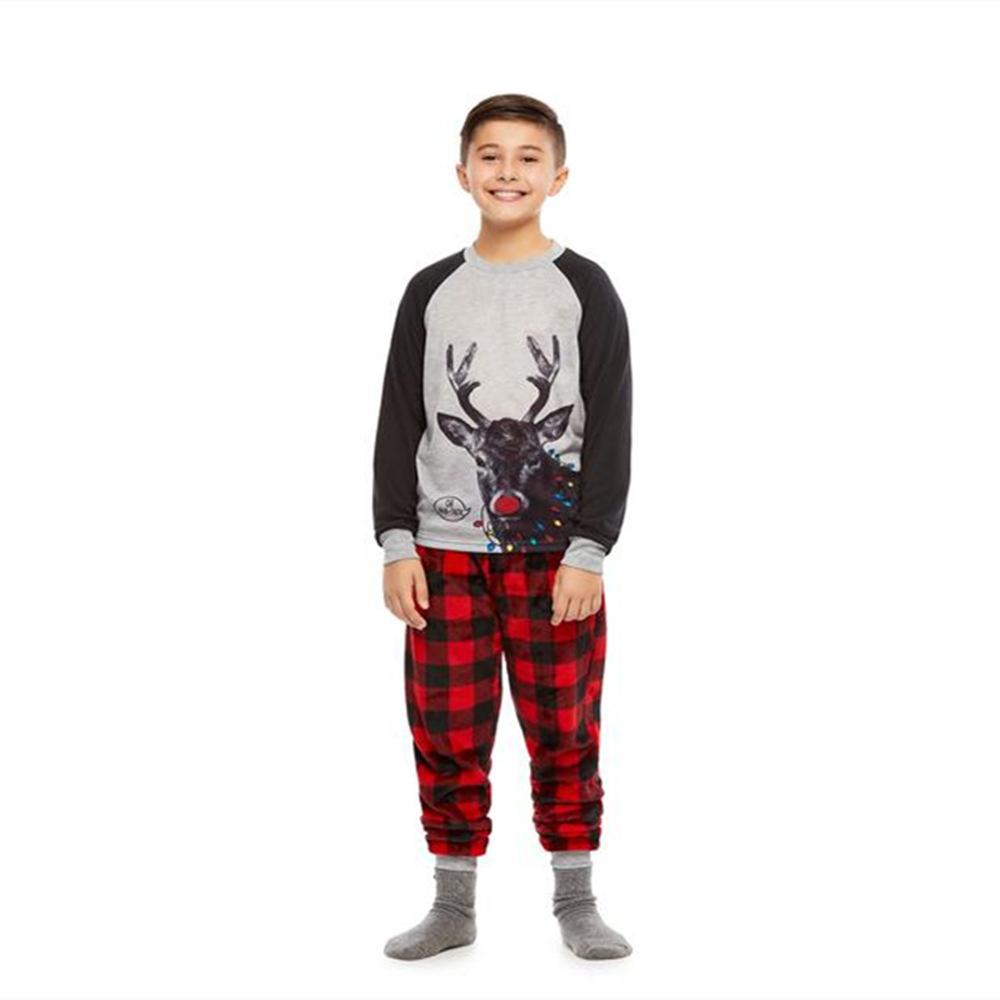 Ensemble de pyjama de Noël à carreaux et imprimé cerf assorti pour toute la famille (avec vêtements pour chien)