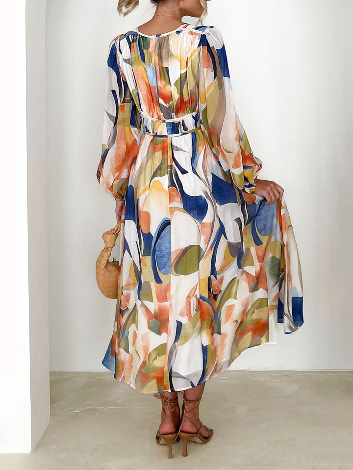 Kleurrijke maxi-jurk met geometrisch patroon