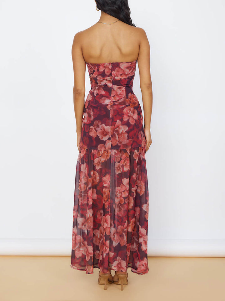 Floral Maxi Φόρεμα με σκίσιμο Bandeau