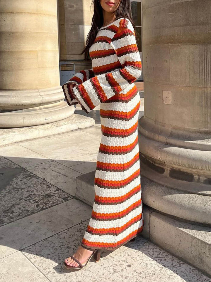 Vestido largo con espalda abierta y crochet con patrón en zigzag