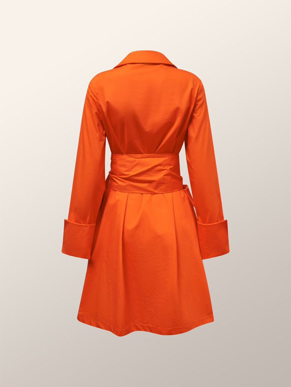 Orange draperet bomulds wrap-shirt kjole