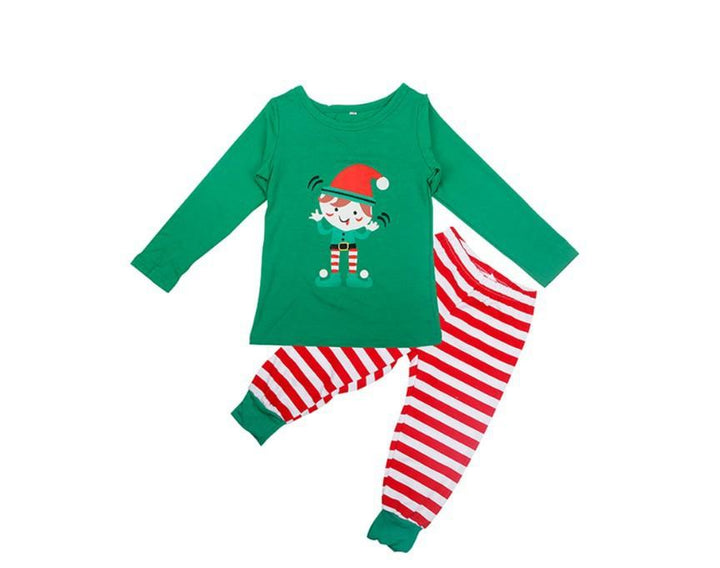 Gestreiftes, passendes Familien-Pyjama-Set mit weihnachtlichem ELF-Print