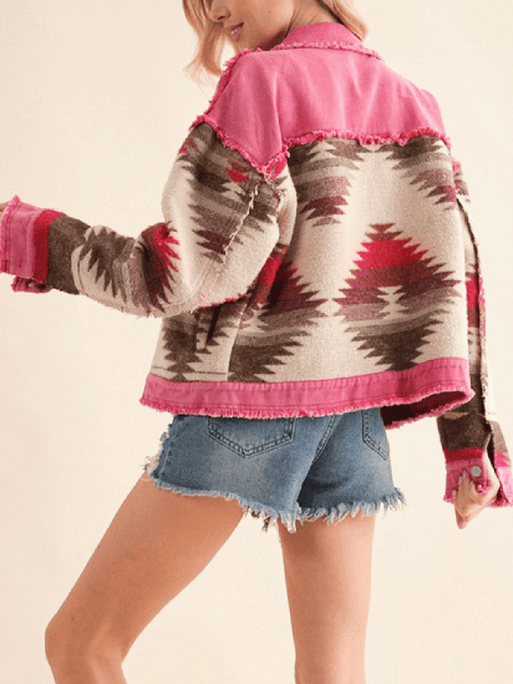 Veste en jean aztèque effilochée en coton Dolly