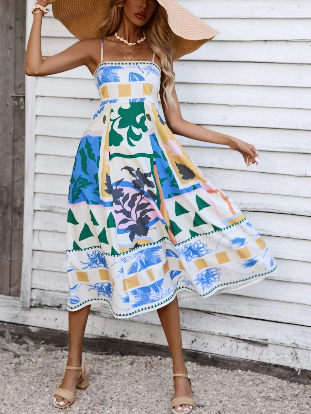 שמלת מקסי סליפ טלאים: מודפס צבעוני מופשט