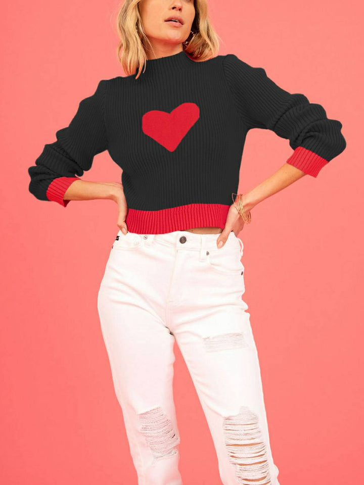 Valentinsdag hjertemønster strikket sweater med rullekrave