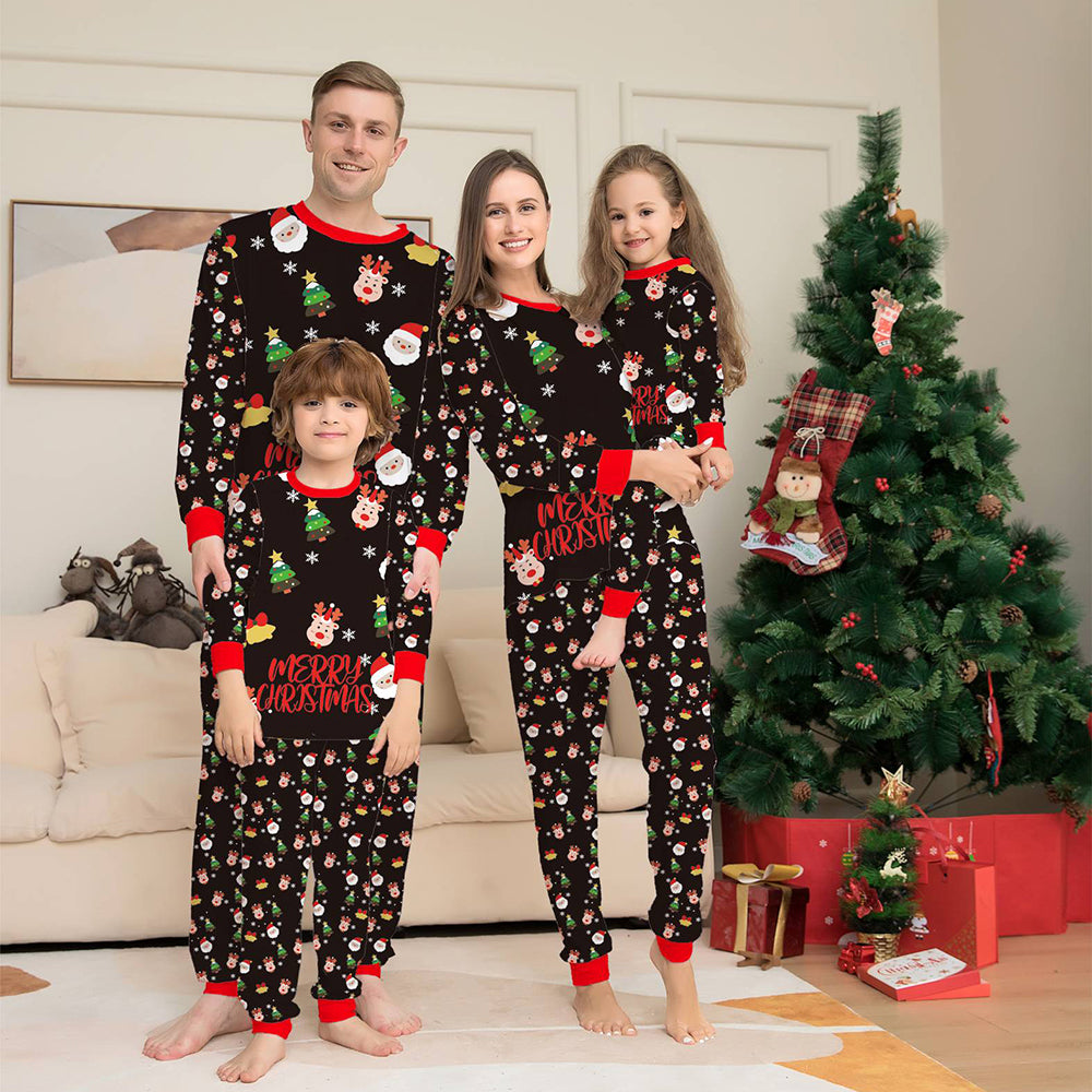 Conjunto de pijamas navideños a juego para familia Pijamas mono de muñecos de nieve negros
