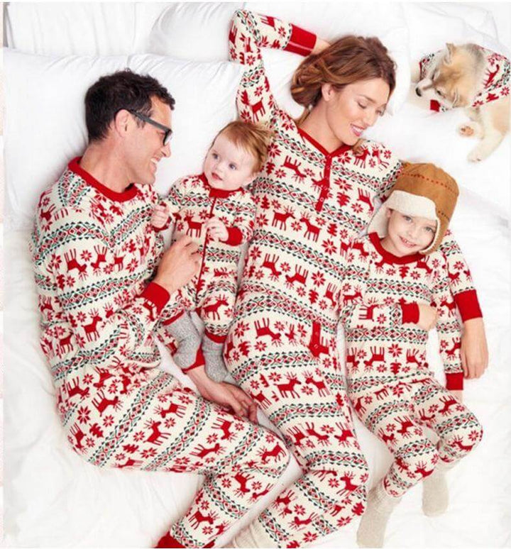 Klasická vánoční sada pyžama s potiskem jelena (s oblečky pro psa Pet's)