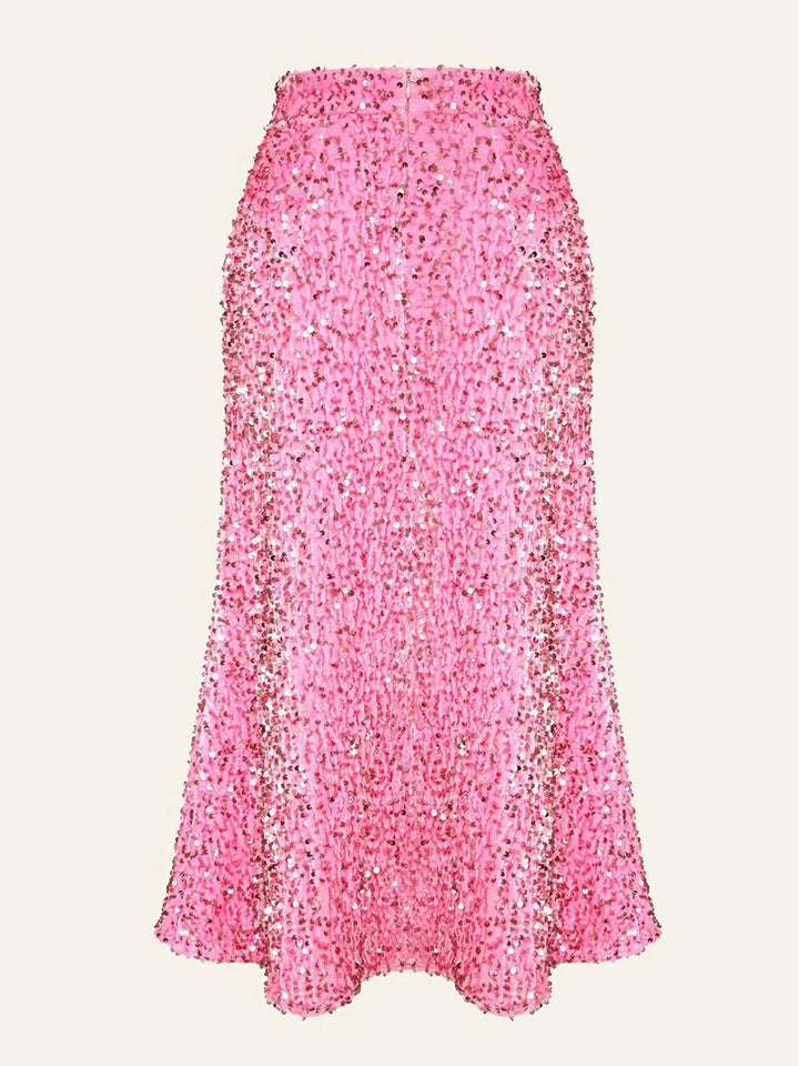 Falda de terciopelo decorada con lentejuelas en rosa