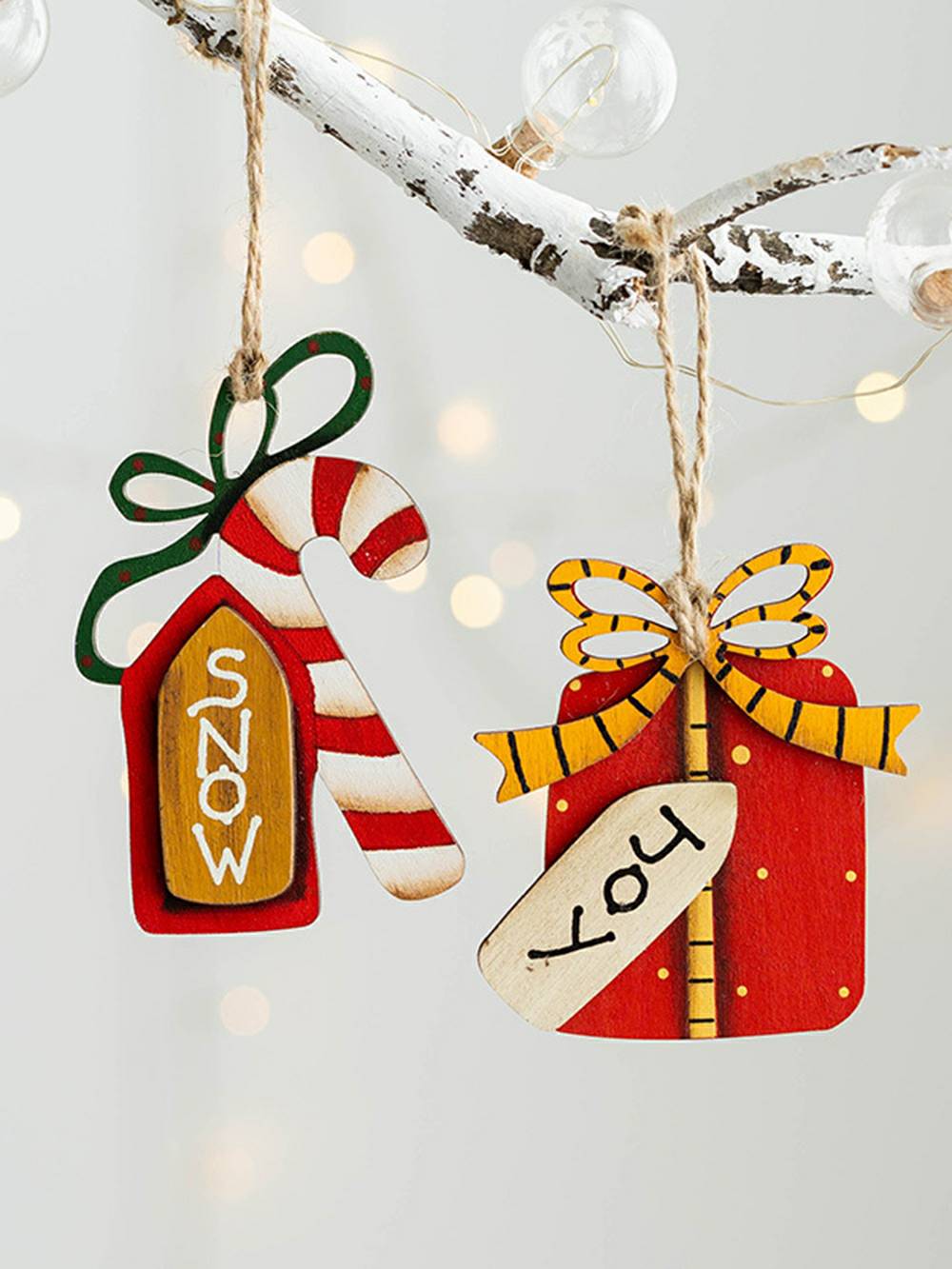 Set di mini ornamenti natalizi vintage in legno dipinti a mano