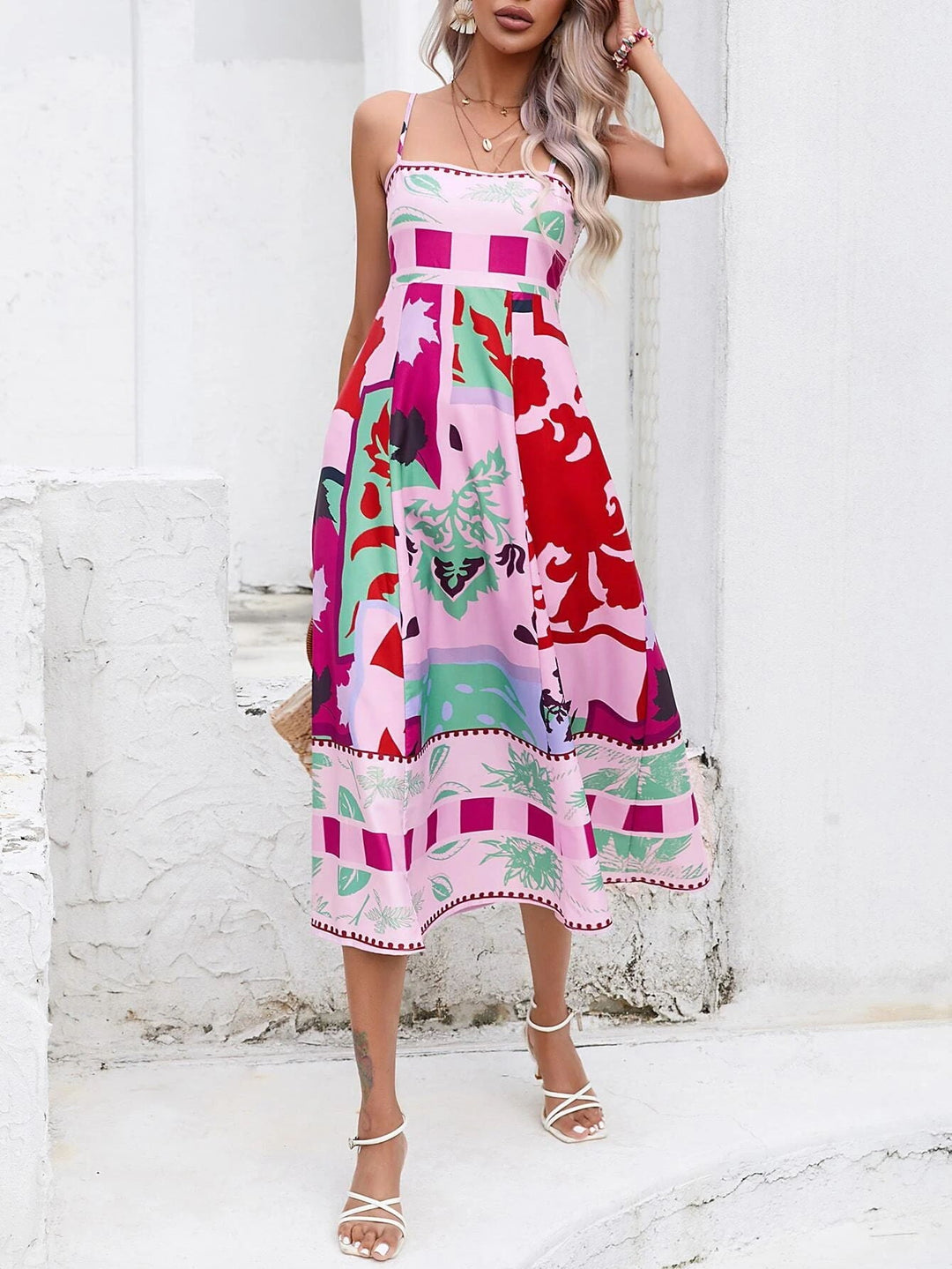 Maxi-jurk met patchwork: abstracte kleurrijke print