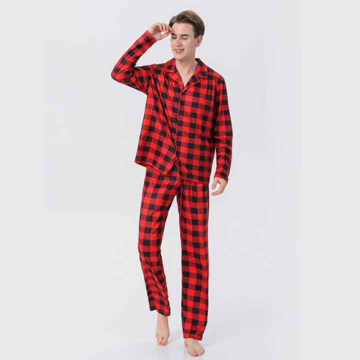 Weihnachts-Pyjama-Set mit Stehkragen und Karomuster für die ganze Familie