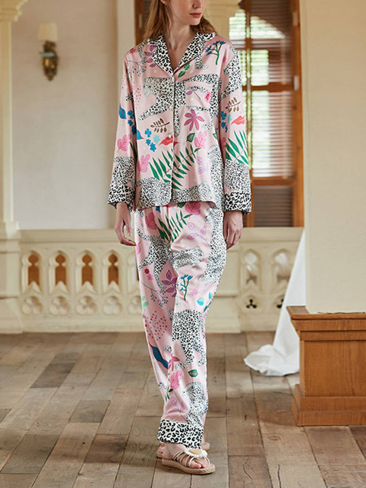 Dressing Rosa Schneeleoparden-Pyjama-Set aus Seide