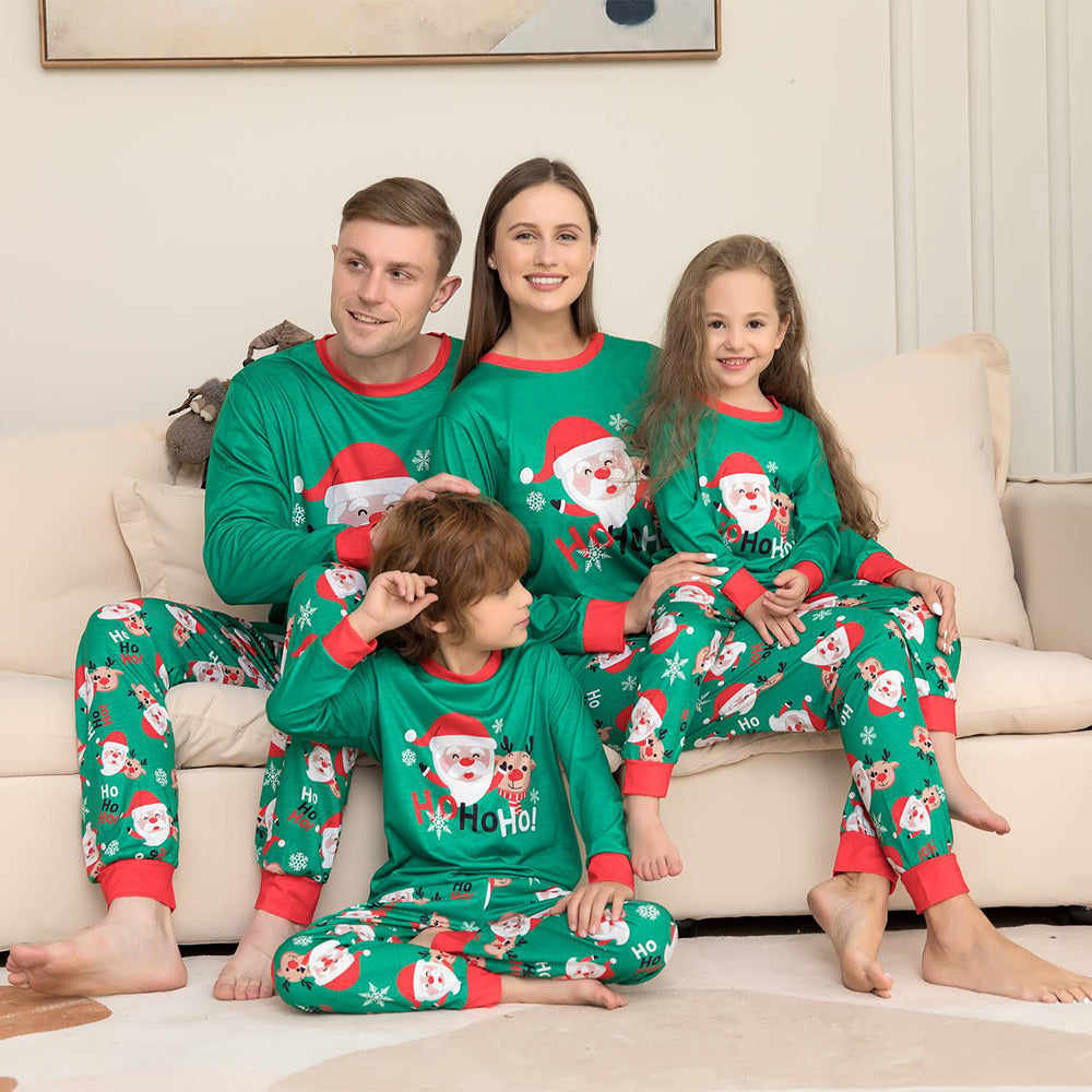 Conjunto de pijamas combinando para a família de Natal Pijama verde de Papai Noel